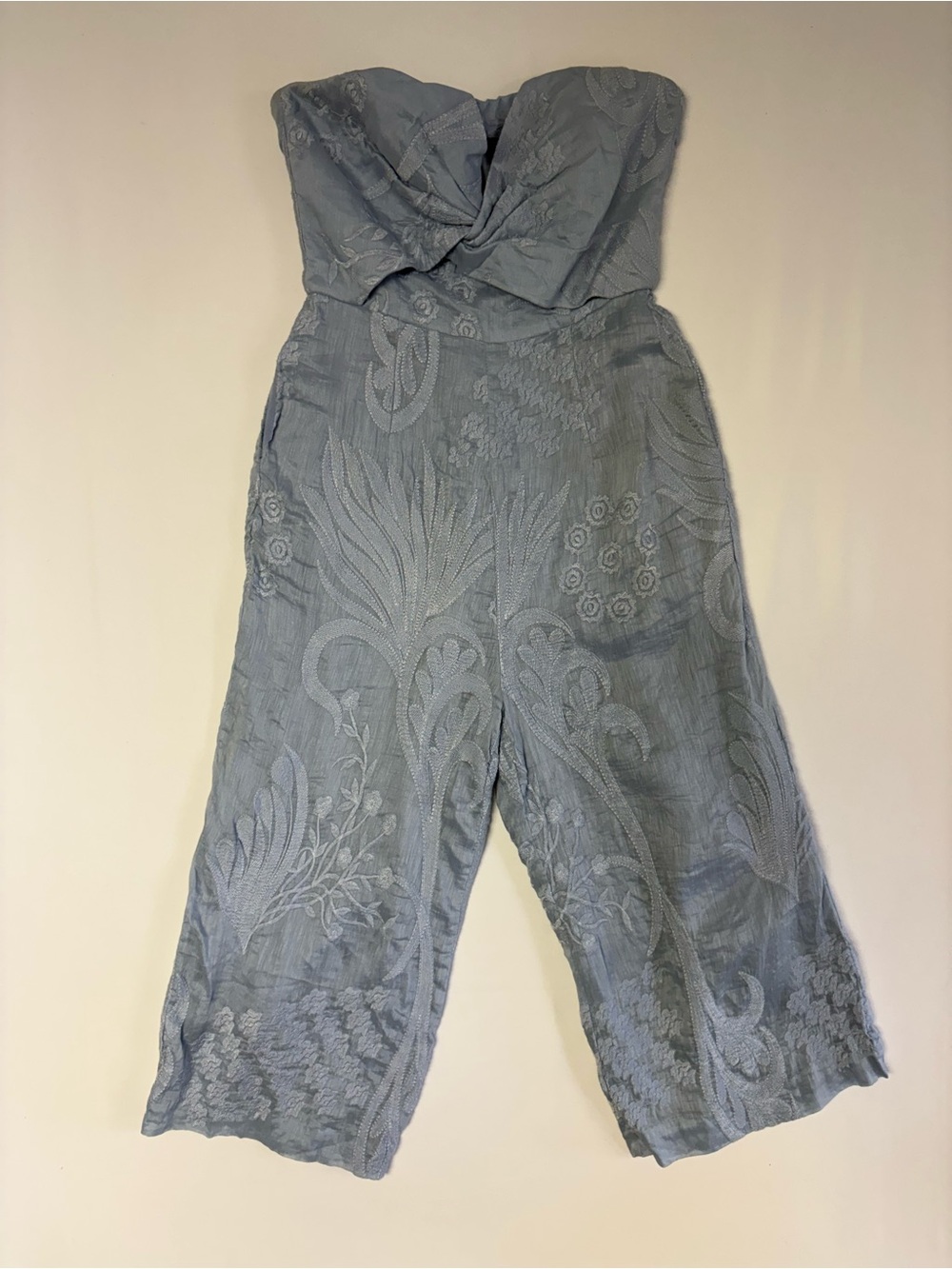 Anthropologie Aijek Natalia Embroidered Silk Linen Strapless Jumpsuit - Picture 6 of 16
